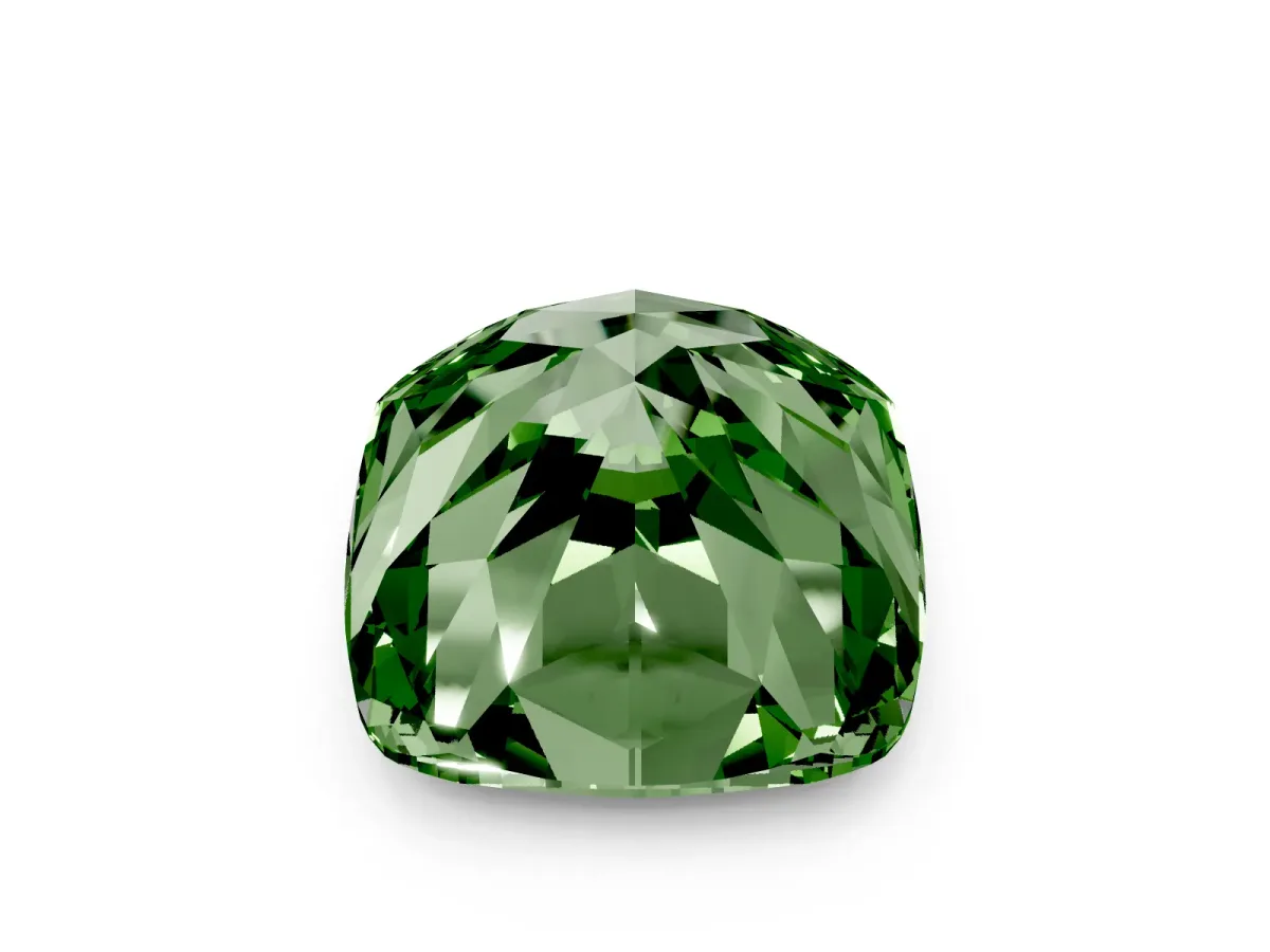 Fancy Green Cushion Cut Solitaire Engagement Ring with Cathedral Band and Four-Prong Setting Platinum