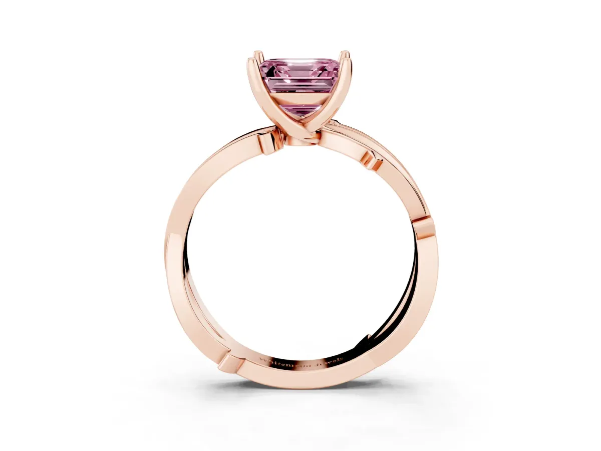 Fancy Pink Asscher Cut Solitaire Twist Band with Pavé Accents and Four-Prong Setting Rose gold