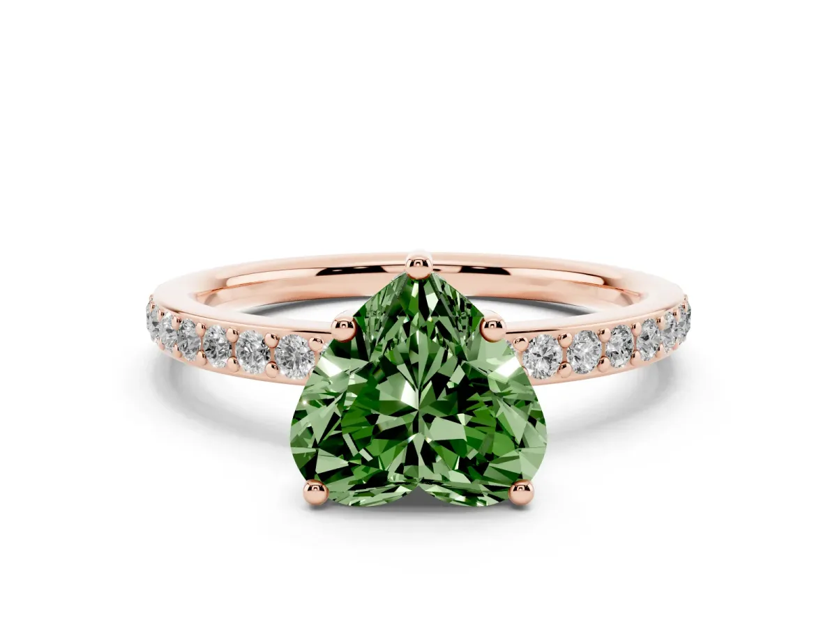 Fancy Green Heart Cut Cut Diamond Pavé Band Ring with Four-Prong Setting Rose gold