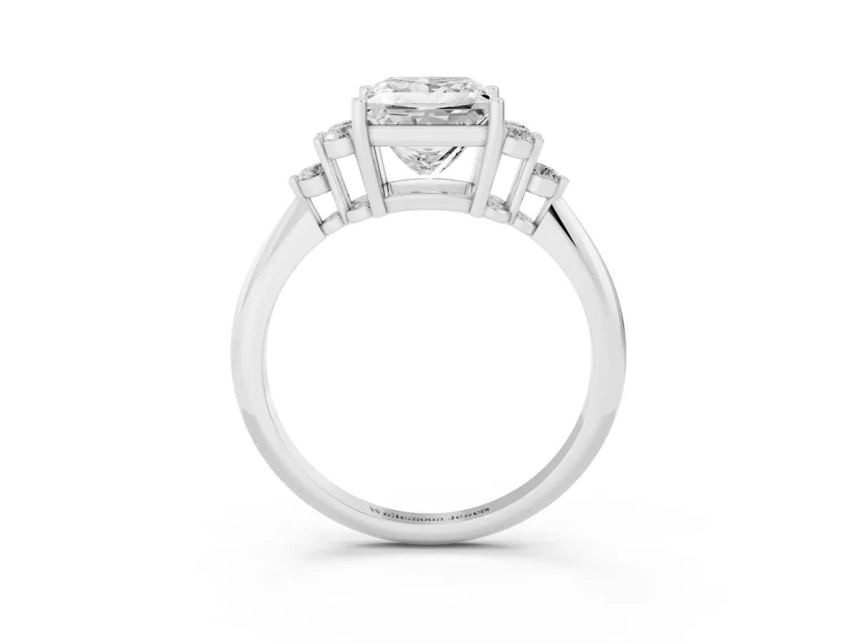 Princess Cut Cut Diamond Cluster Ring with Solitaire Band and Four-Prong Setting Silver