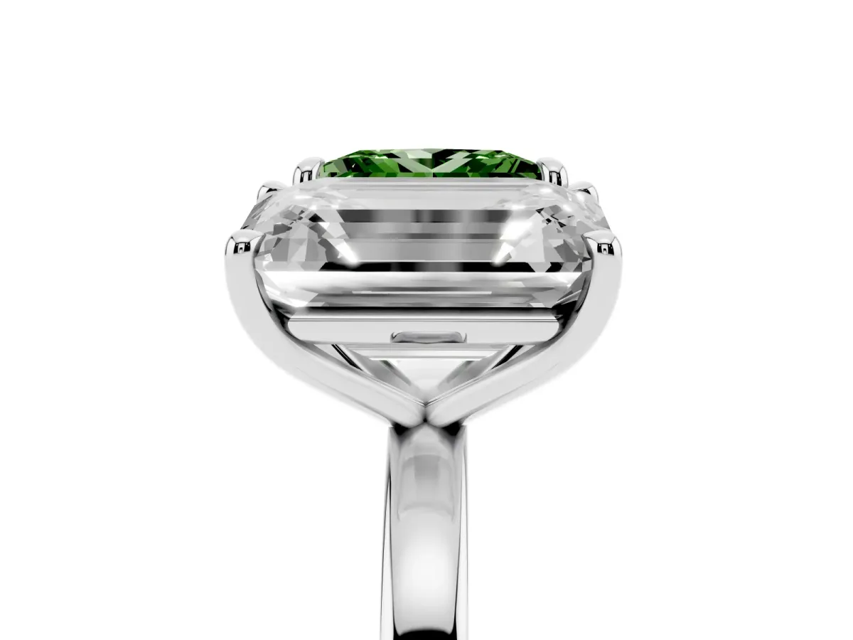 Fancy Green Princess Cut and Emerald Cut Toi Moi Ring with Prong Setting Silver