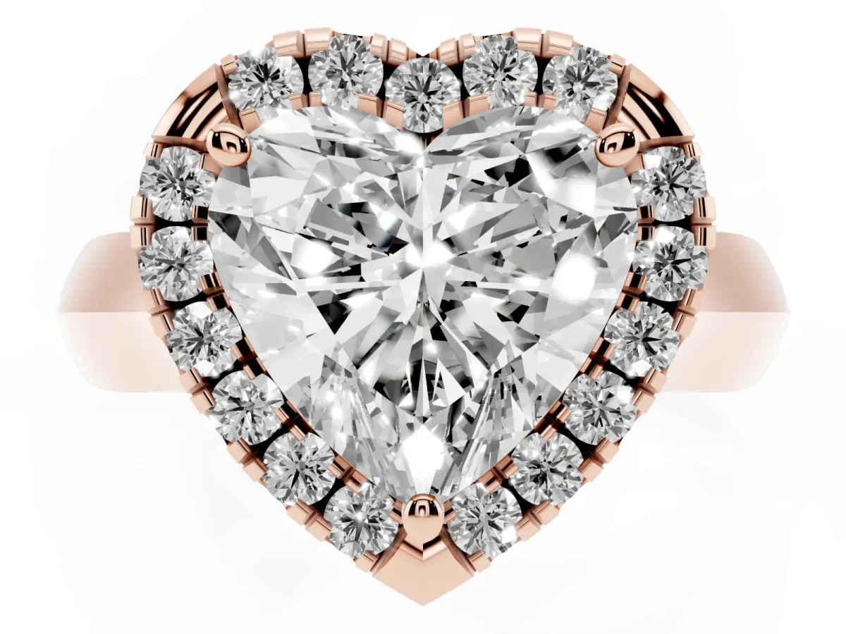 Heart Cut Cut Halo Solitaire Engagement Ring with Square Band and Four-Prong Setting Rose gold