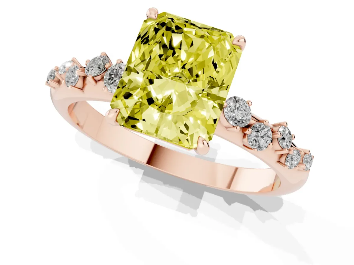 Fancy Yellow Radiant Cut Diamond Cluster Prong-Set Solitaire Ring Rose gold