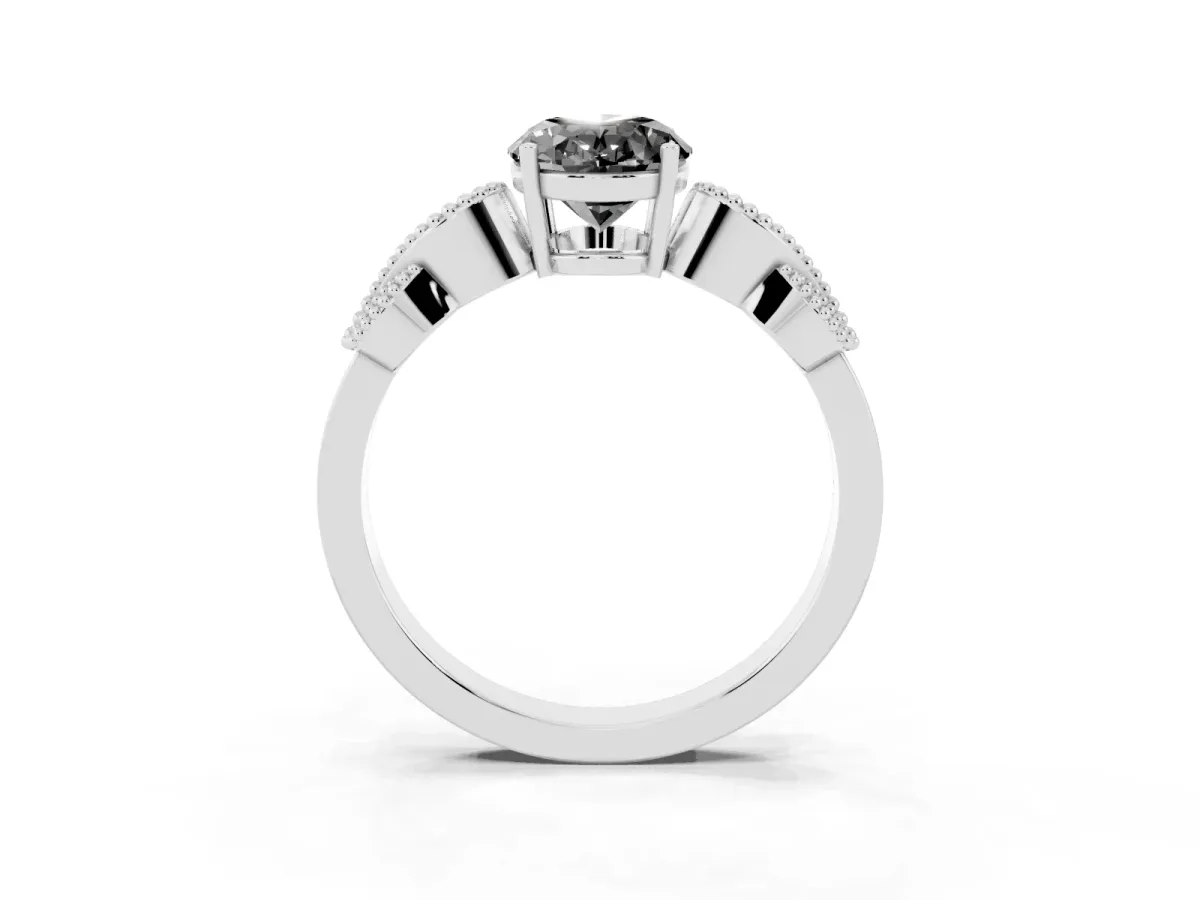 Fancy Black Oval Cut Solitaire Milgrain Leaf Band with Prong Setting Silver