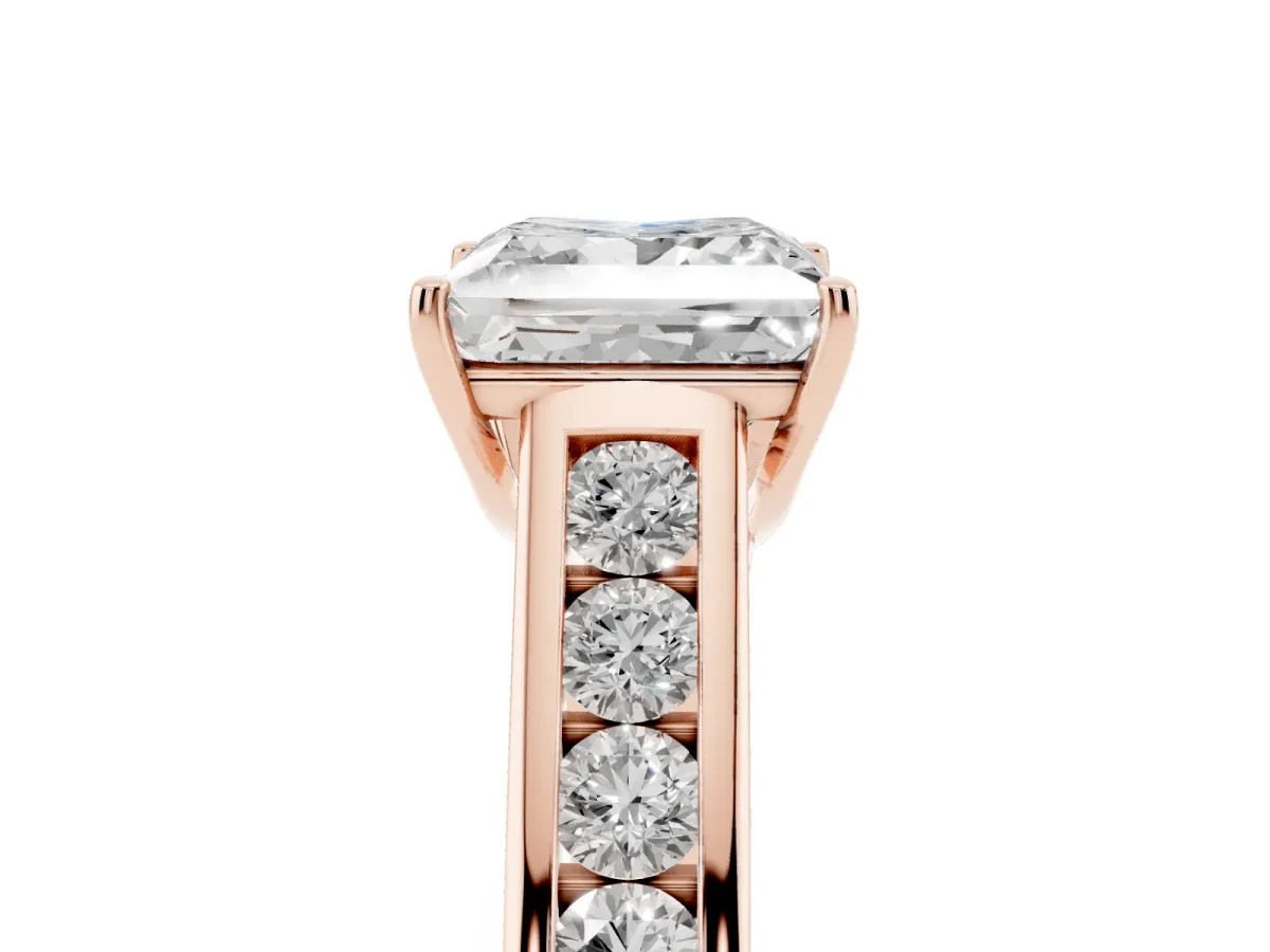Princess Cut Solitaire Channel-Set Diamond Engagement Ring with Four-Prong Setting Rose gold