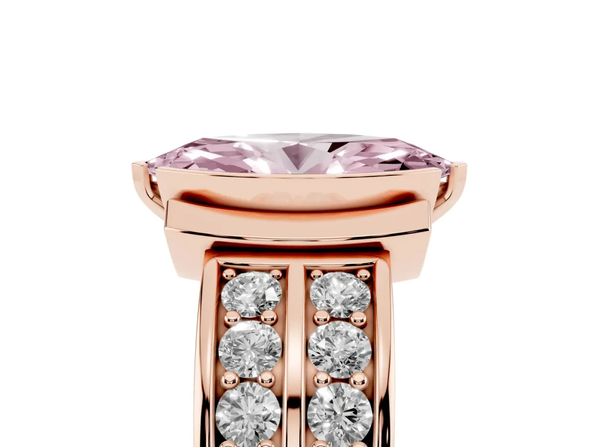 Fancy Pink Marquise Cut Brilliant Diamond Channel Set Wide Band Ring with Bezel Setting Rose gold
