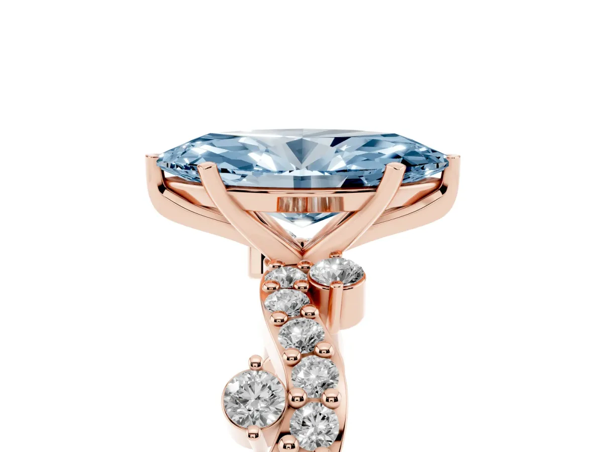 Fancy Blue Marquise Cut Cut Solitaire Diamond Twisted Band with Pave Setting Rose gold