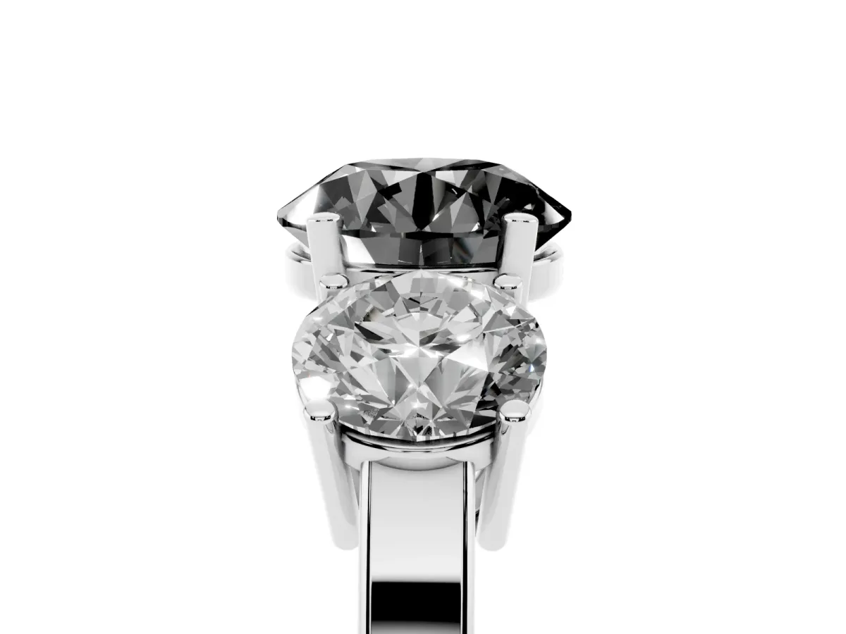 Fancy Black Three-Stone Round Cut Cut Diamond Engagement Ring with Flat Band and Four-Prong Setting Silver