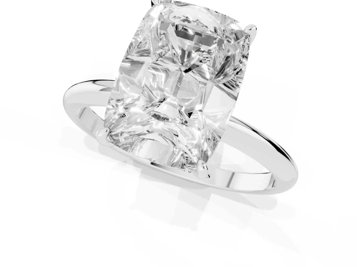 Old Mine Elongated Cushion Diamond Classic Band Four Prong Solitaire Ring Silver