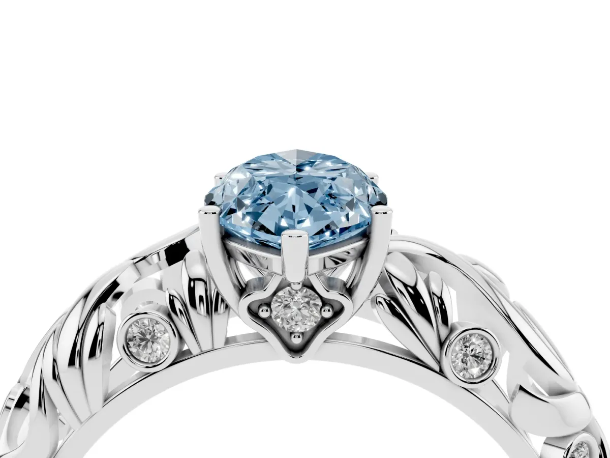 Fancy Blue Marquise Cut Solitaire Diamond Leaf-Inspired Vine Band Ring with Prong Setting Silver