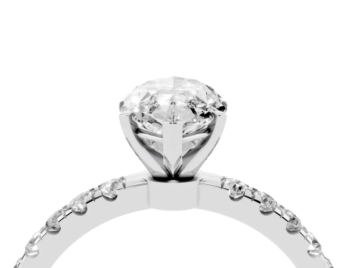 Marquise Cut Diamond Solitaire Ring with Pavé Accents and Four-Prong Setting Silver