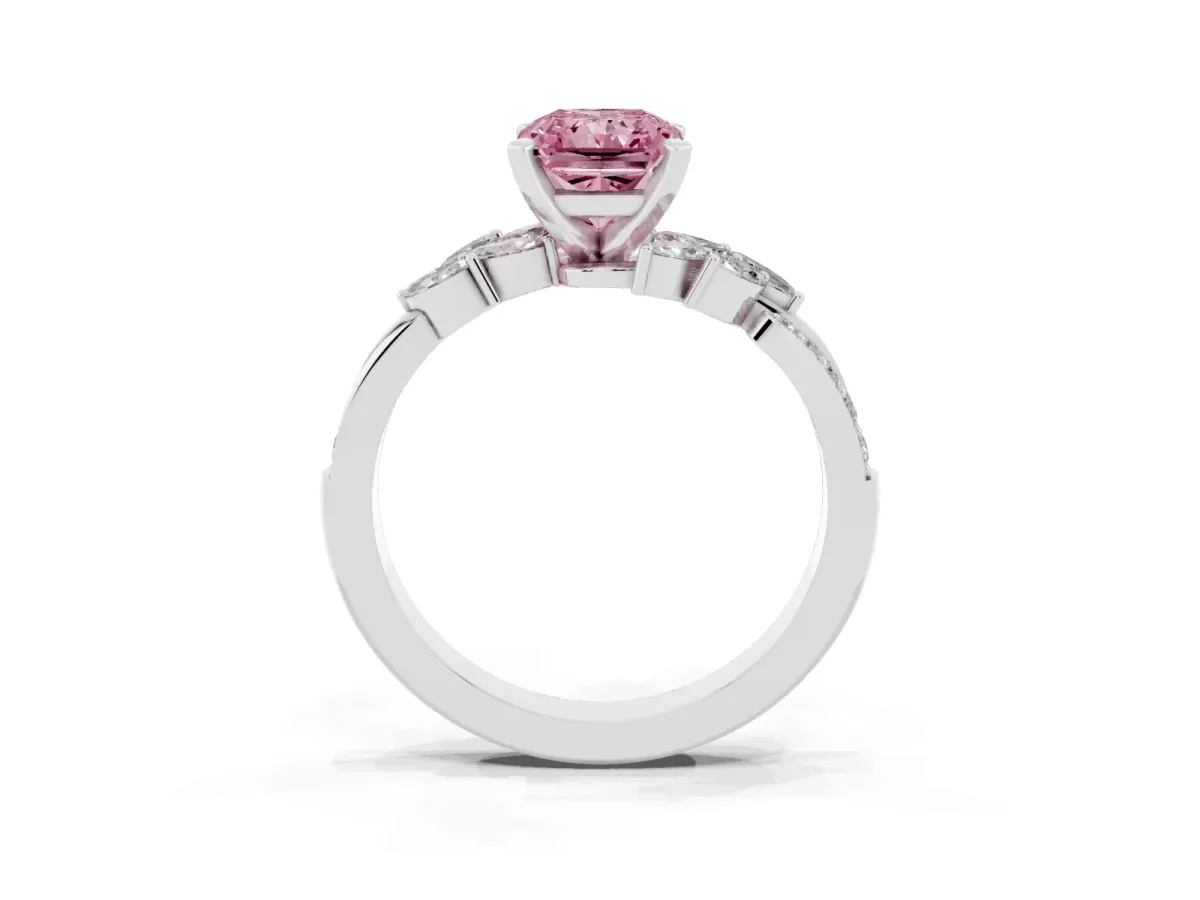 Fancy Pink Radiant Cut Solitaire Marquise Twist Band with Six-Prong Setting Silver