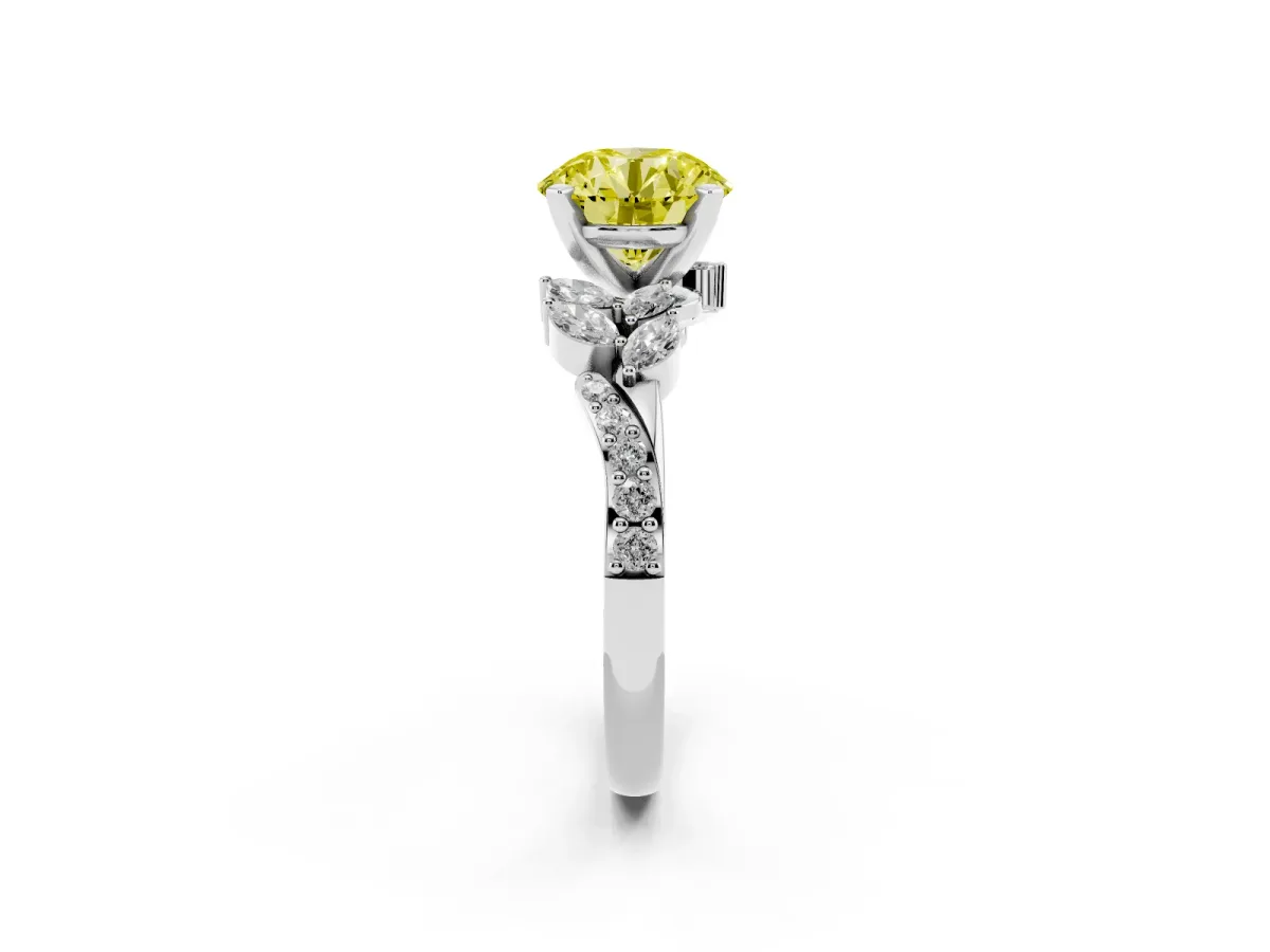 Fancy Yellow Round Cut Solitaire Marquise Twist Band with Six-Prong Setting Silver