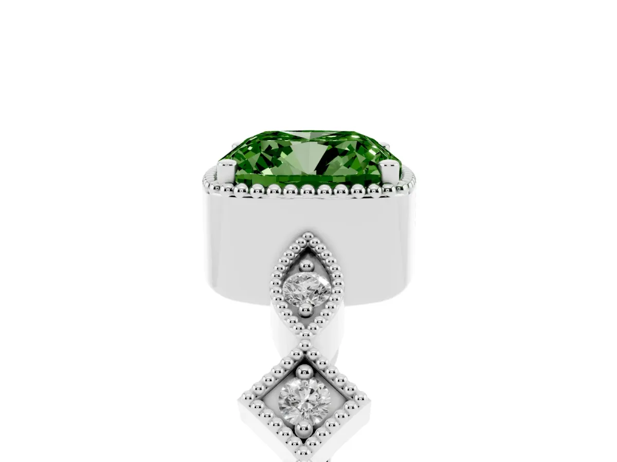 Fancy Green Cushion Cut Milgrain Marquise Diamond Twist Band Ring Silver