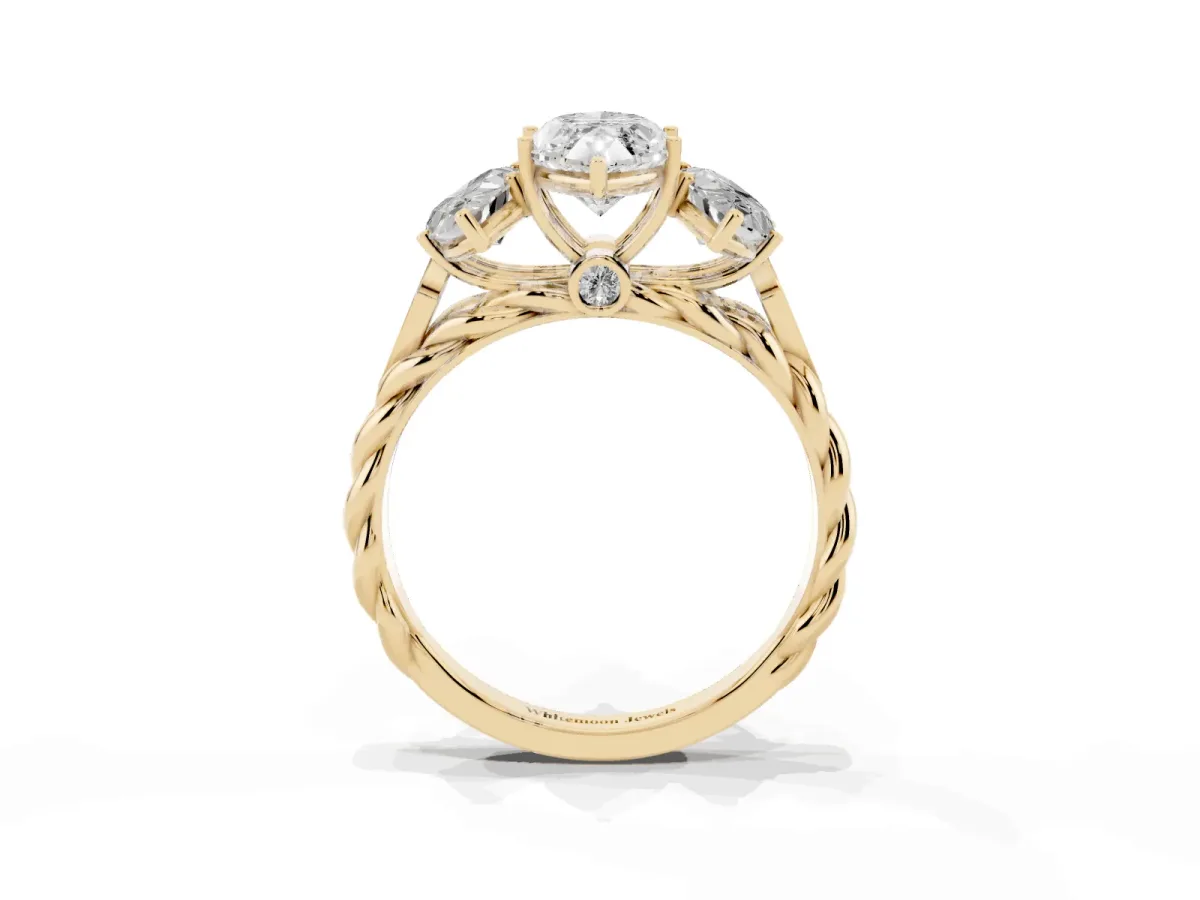 Three-Stone Marquise Cut Diamond Braided Band Ring with Four-Prong Setting Yellow gold
