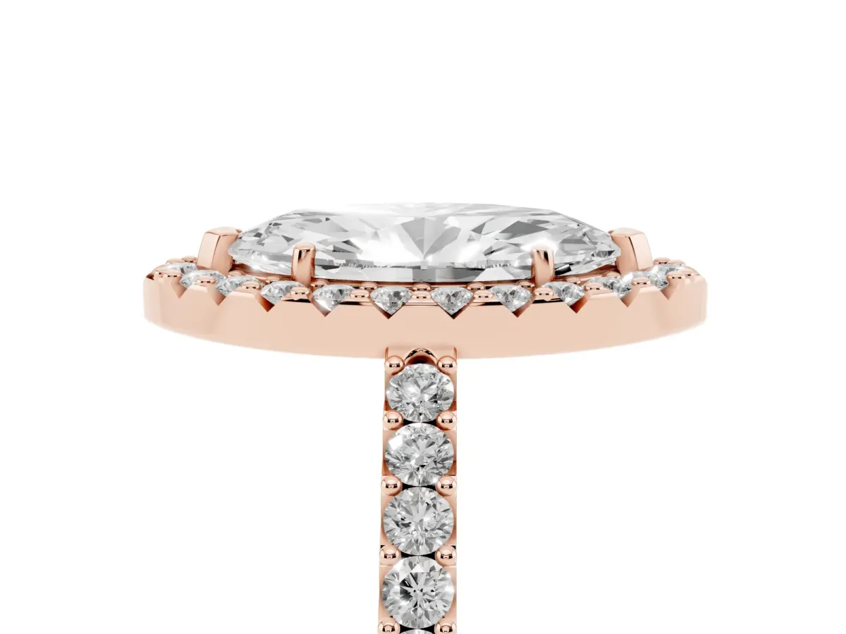 Marquise Cut Halo Diamond Pavé Solitaire Ring Rose gold