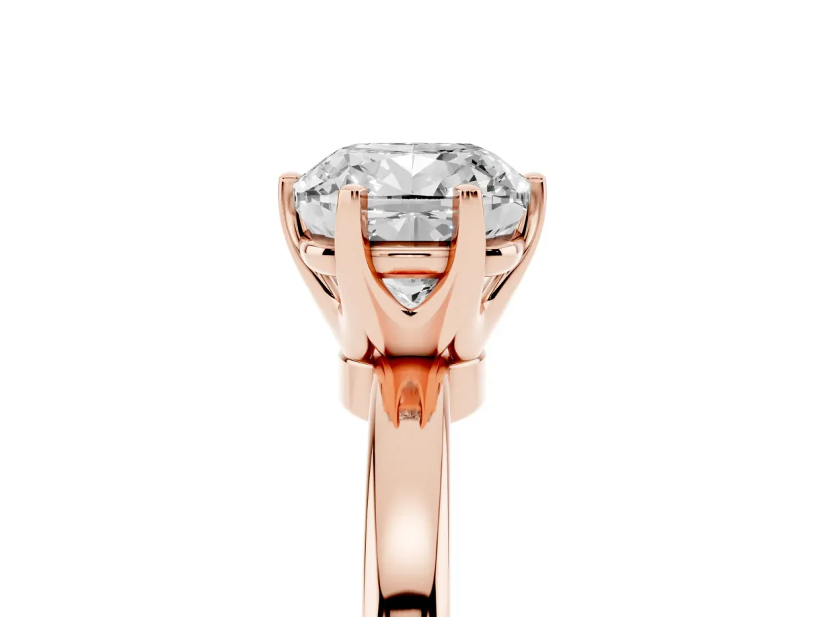 Cushion Cut Solitaire Diamond Ring with Six-Prong Setting on a Classic Band Rose gold