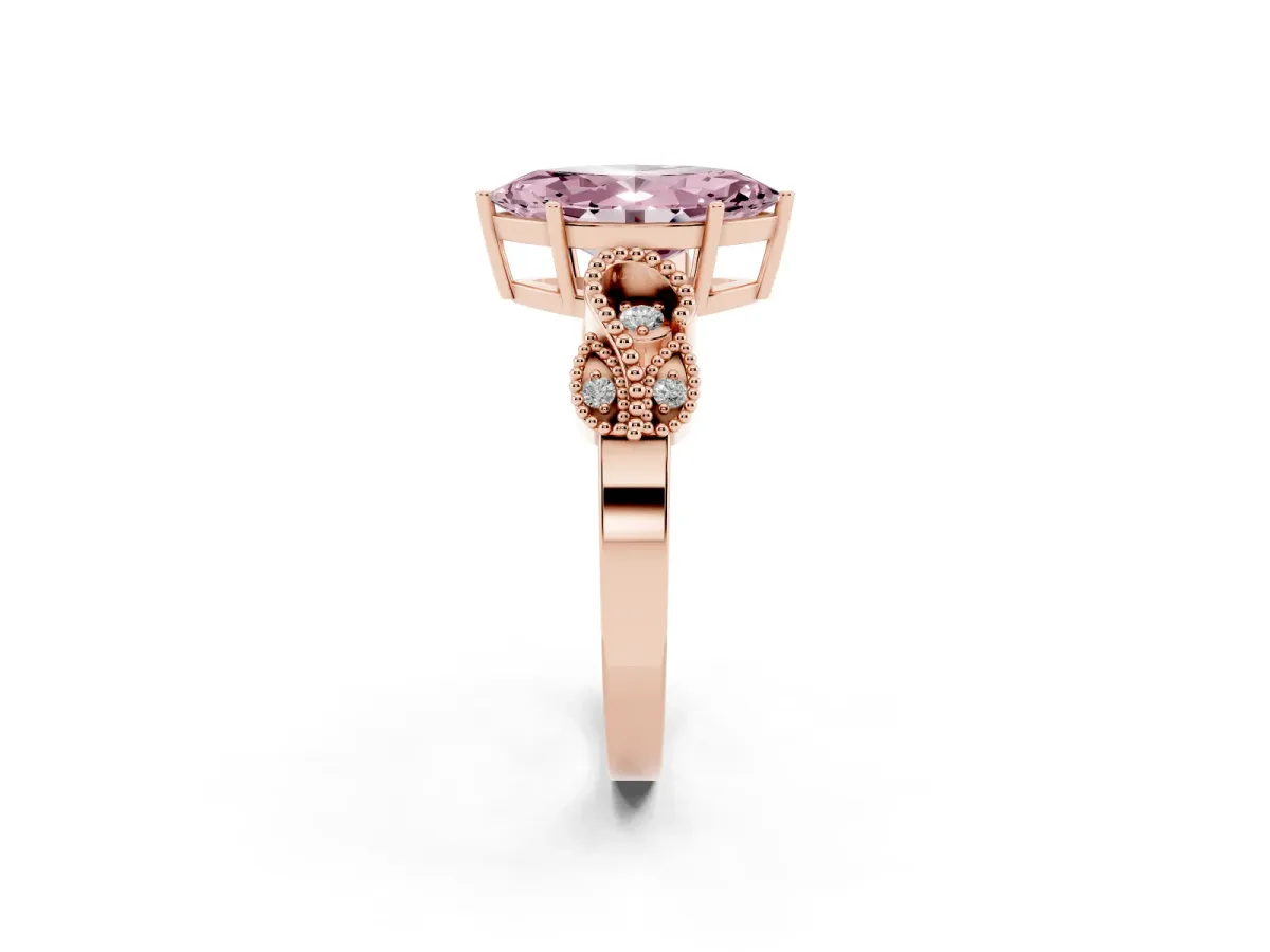 Fancy Pink Marquise Cut Solitaire Milgrain Leaf Band with Prong Setting Rose gold