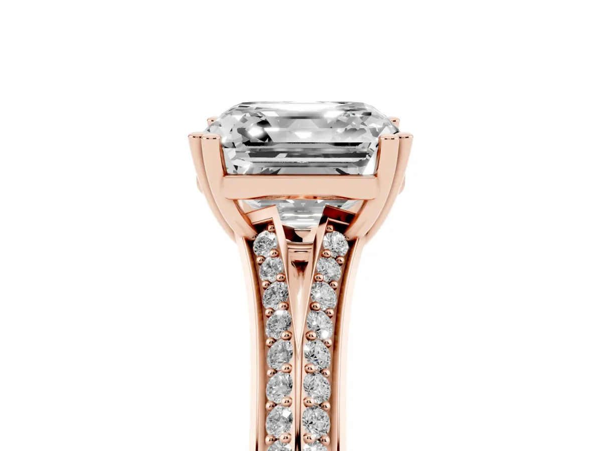Asscher Cut Diamond Split Shank Engagement Ring with Pavé Band Rose gold