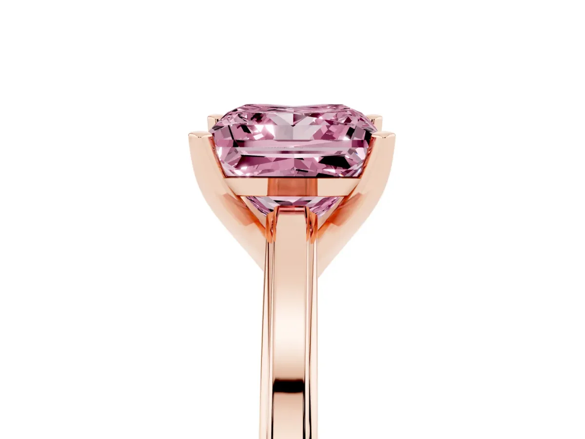 Fancy Pink Princess Cut Solitaire Diamond Ring with Four-Prong Setting and Classic Band Rose gold