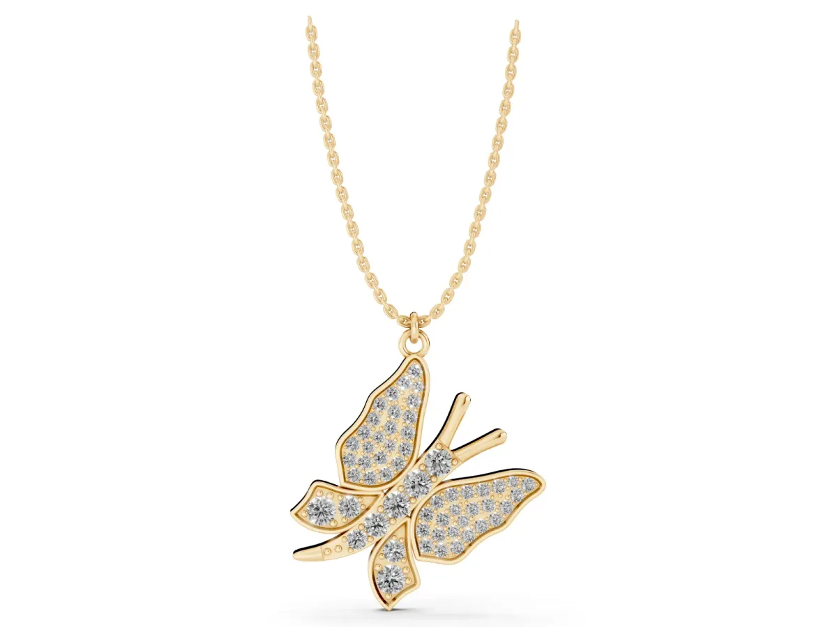 Pavé Round Diamond Butterfly Pendant Yellow gold