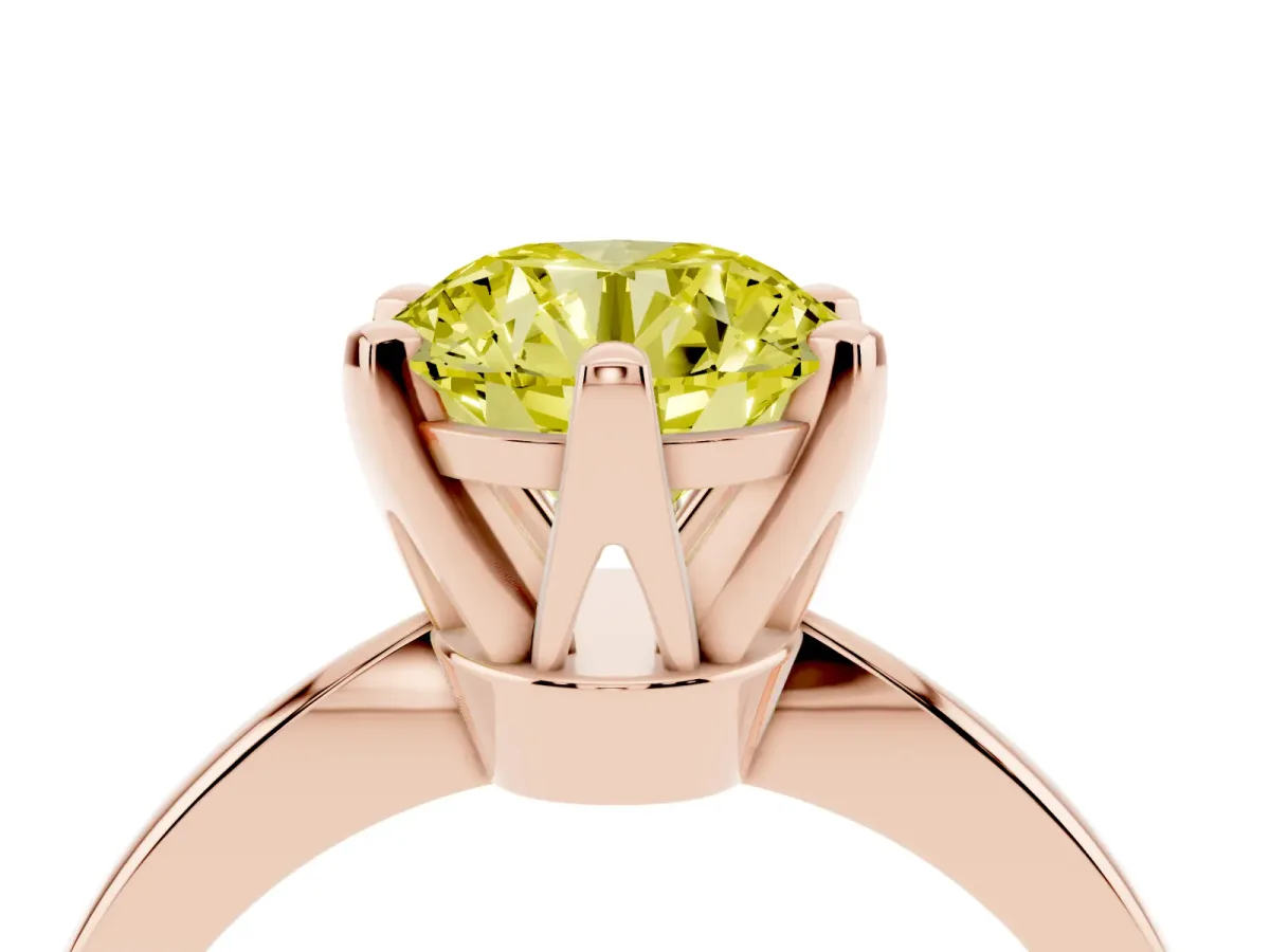 Fancy Yellow Round Cut Solitaire Engagement Ring with Six-Prong Setting and Tapered Band Rose gold