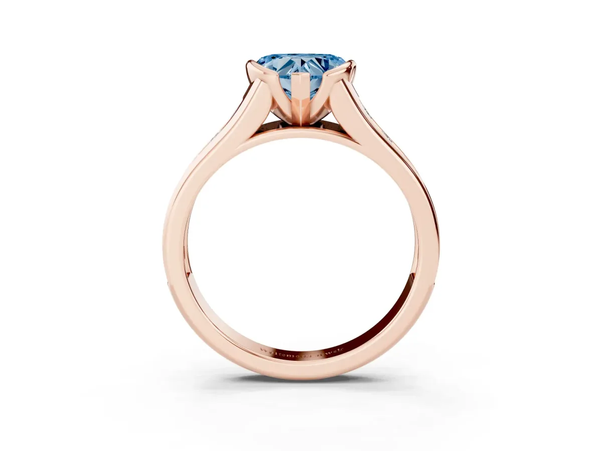 Fancy Blue Heart Cut Solitaire Bezel-Set Diamond Ring with Channel-Set Band Rose gold