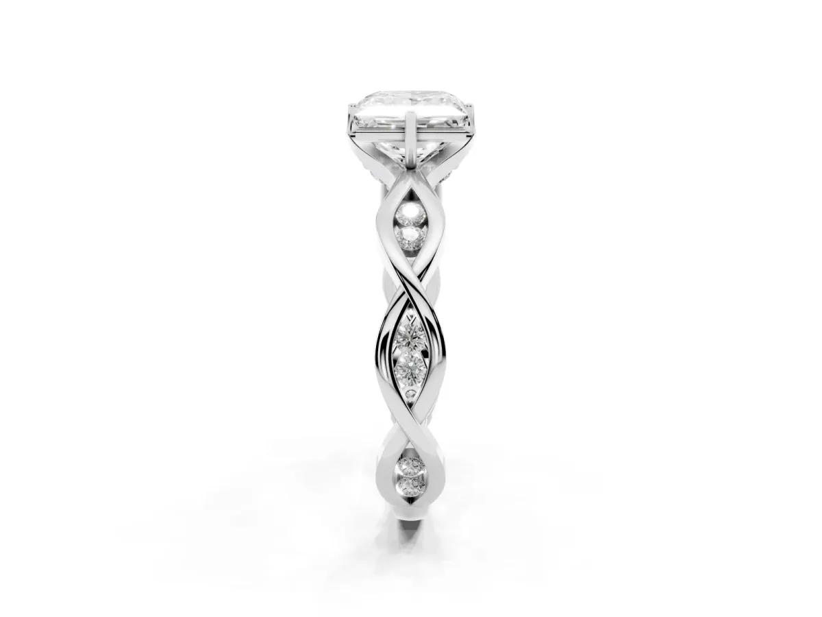 Princess Cut Solitaire Twist Band with Leaf Prong Setting White gold