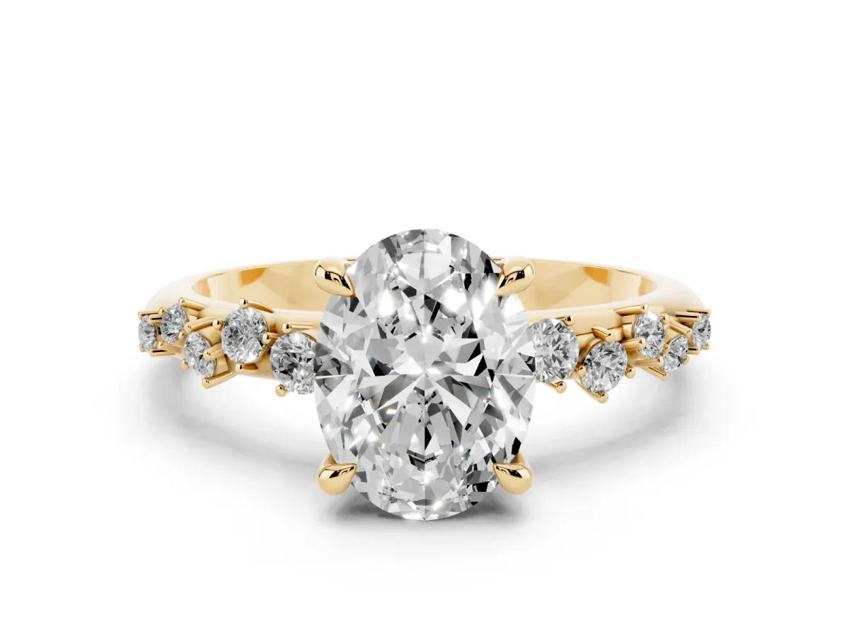 Oval Cut Cut Diamond Vine Band with Four-Prong Setting Yellow gold