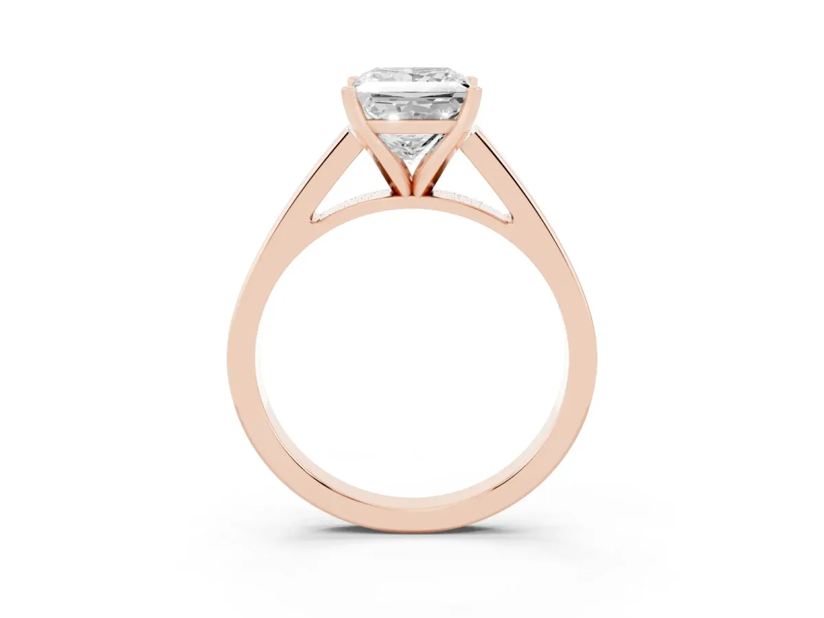 Princess Cut Solitaire Engagement Ring with Four-Prong Setting and Tapered Band Rose gold