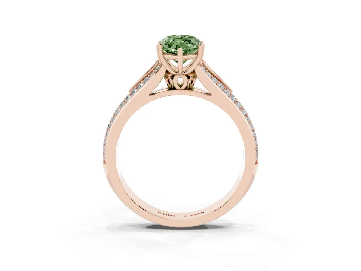Fancy Green Marquise Cut Diamond Split Shank Engagement Ring with Pavé Band Rose gold