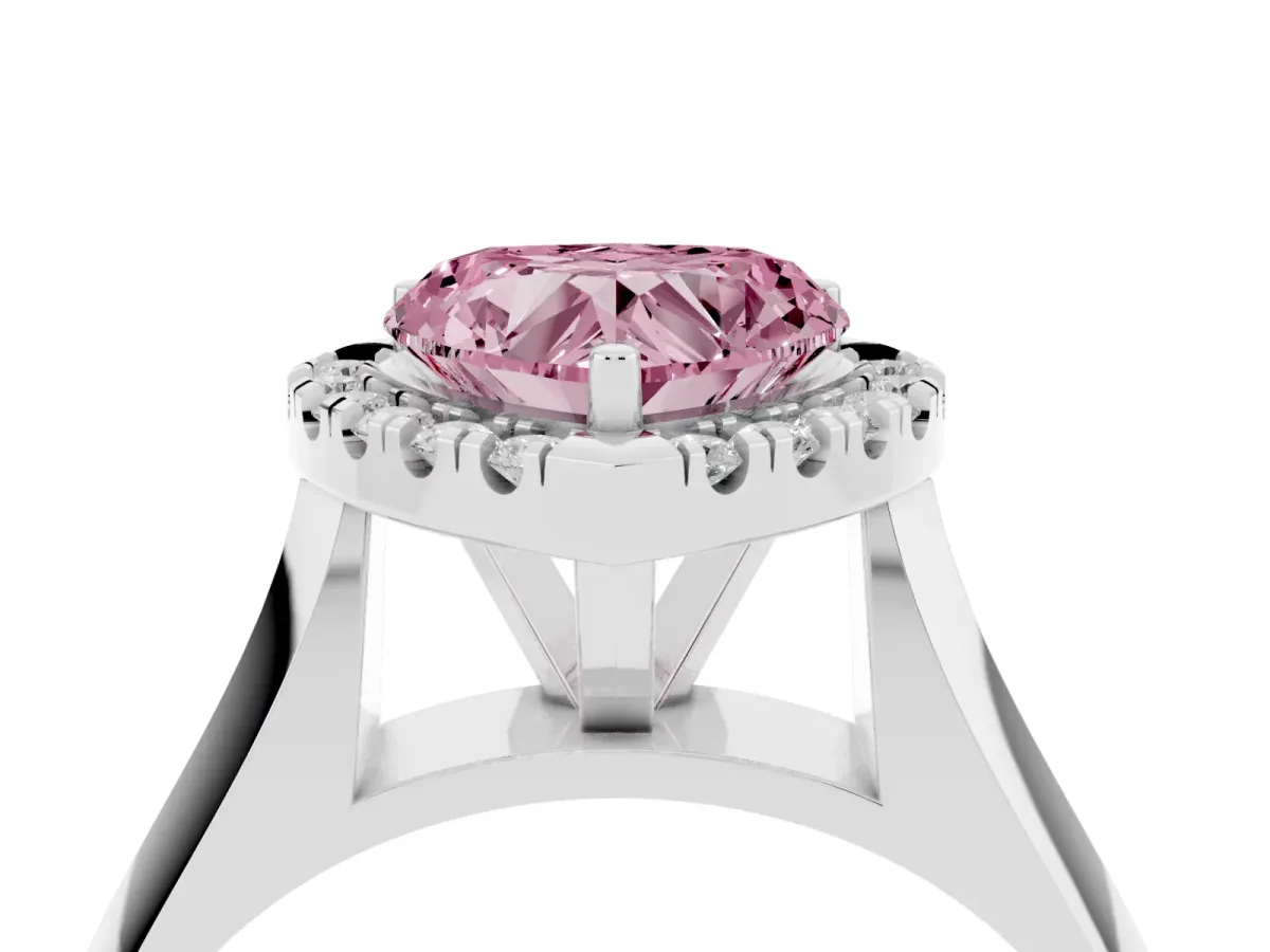 Fancy Pink Heart Cut Cut Halo Solitaire Engagement Ring with Square Band and Four-Prong Setting Platinum