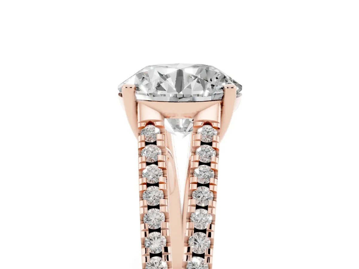 Round Cut Diamond Solitaire Engagement Ring with Split Shank Pavé Band Rose gold