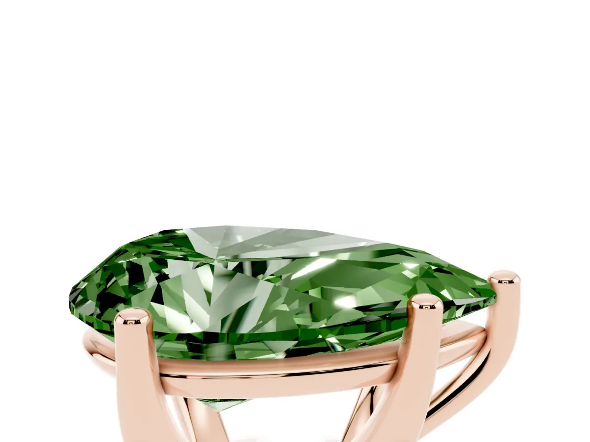 Fancy Green Pear Cut Cut Diamond Solitaire Engagement Ring with Tapered Plain Band and Four-Prong Setting Rose gold