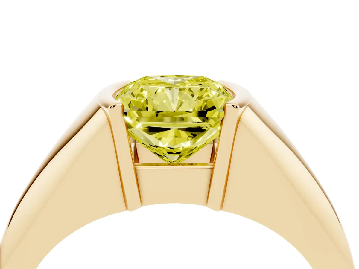 Fancy Yellow Radiant Cut Solitaire Tension Set Diamond Ring Yellow gold