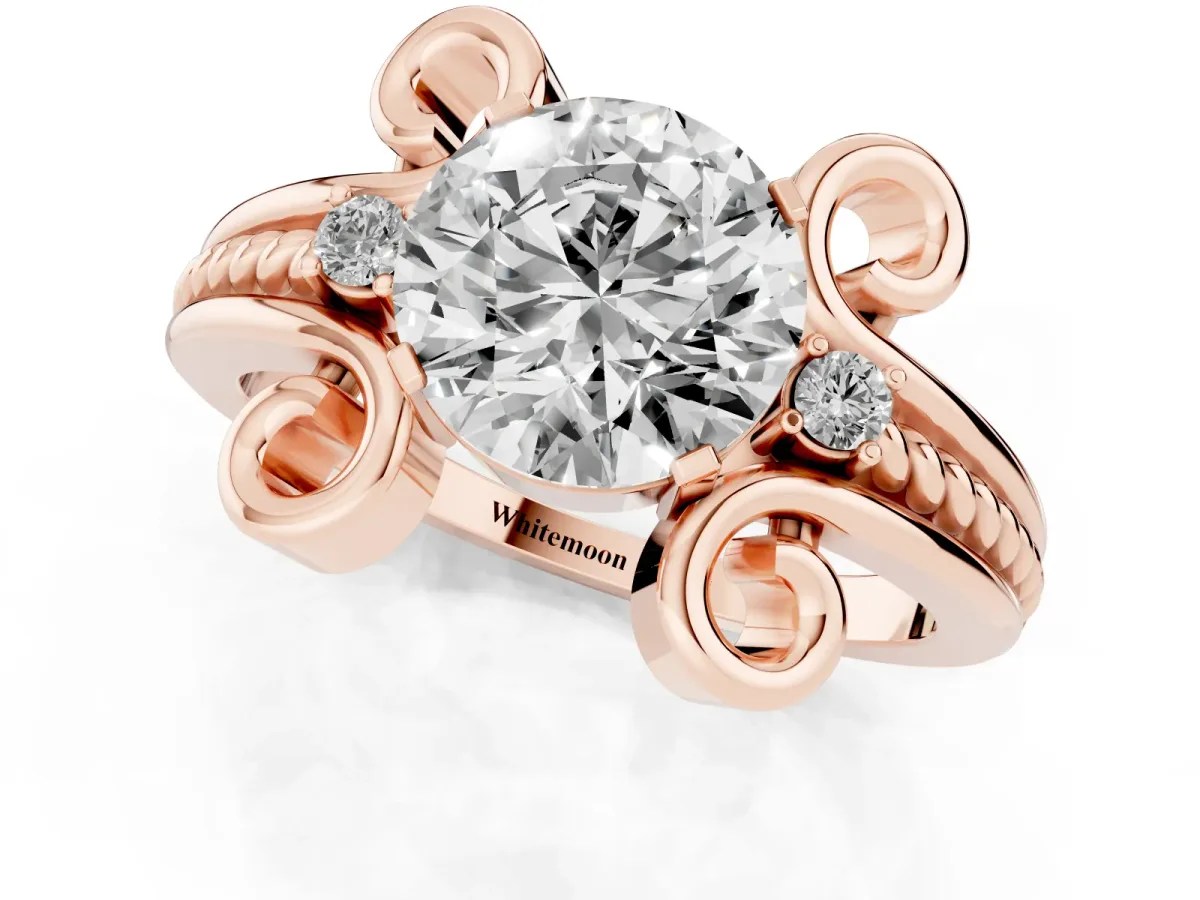 Round Cut Solitaire Twisted Band Scroll Prong Ring Rose gold