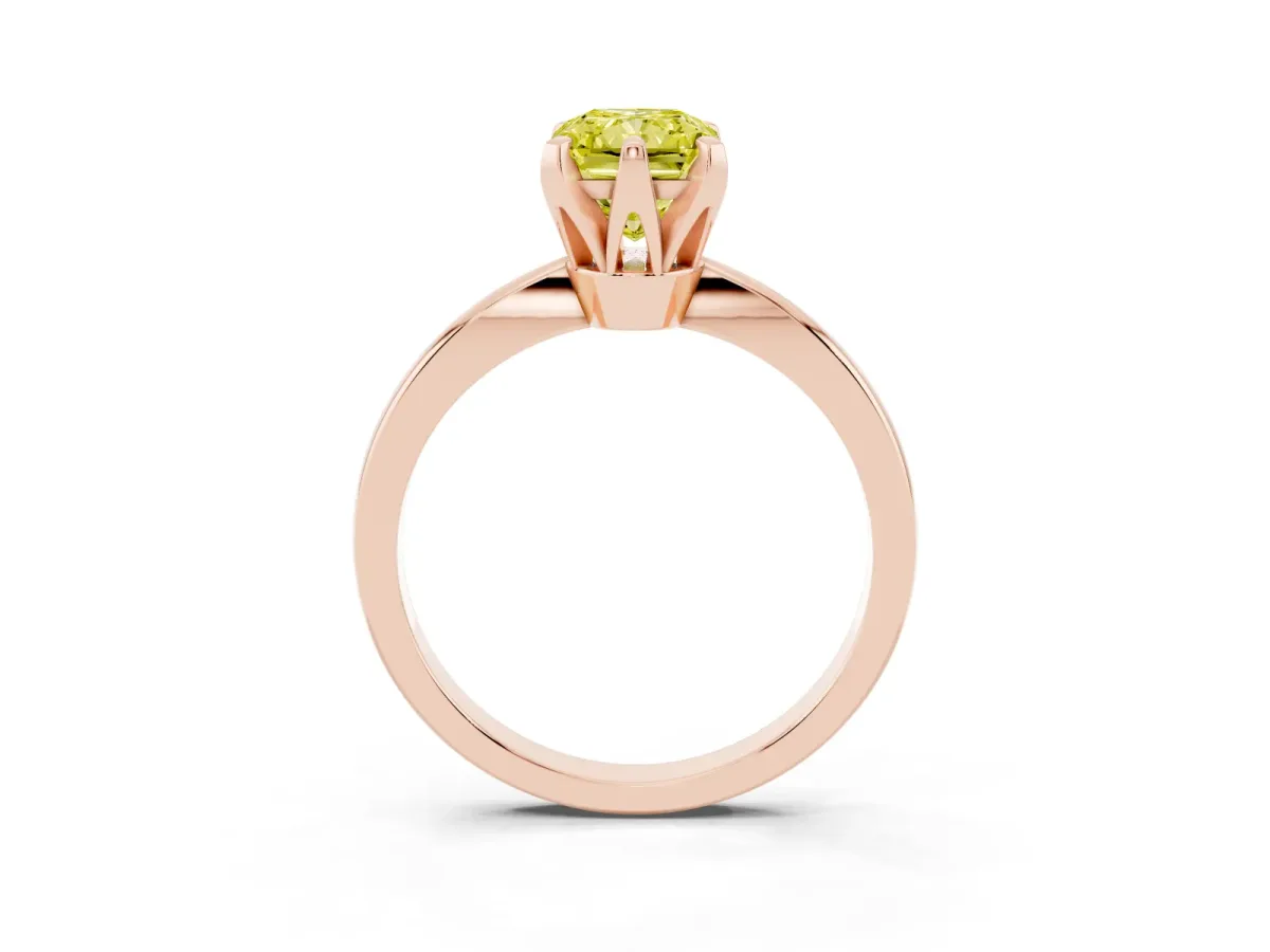 Fancy Yellow Radiant Cut Solitaire Engagement Ring with Six-Prong Setting and Tapered Band Rose gold