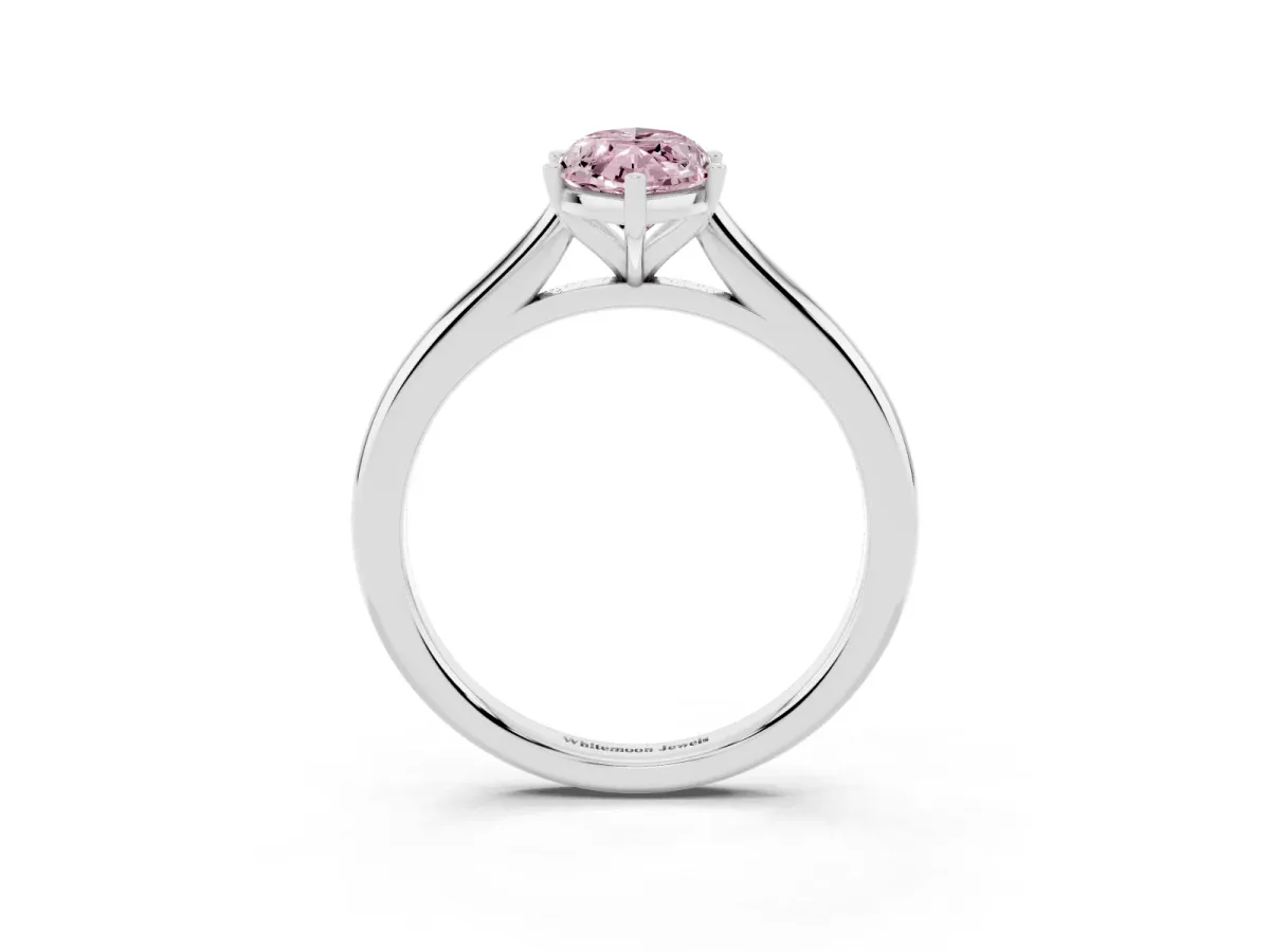 Fancy Pink Marquise Cut Cut Solitaire Ring with Cathedral Band and Four-Prong Setting Silver