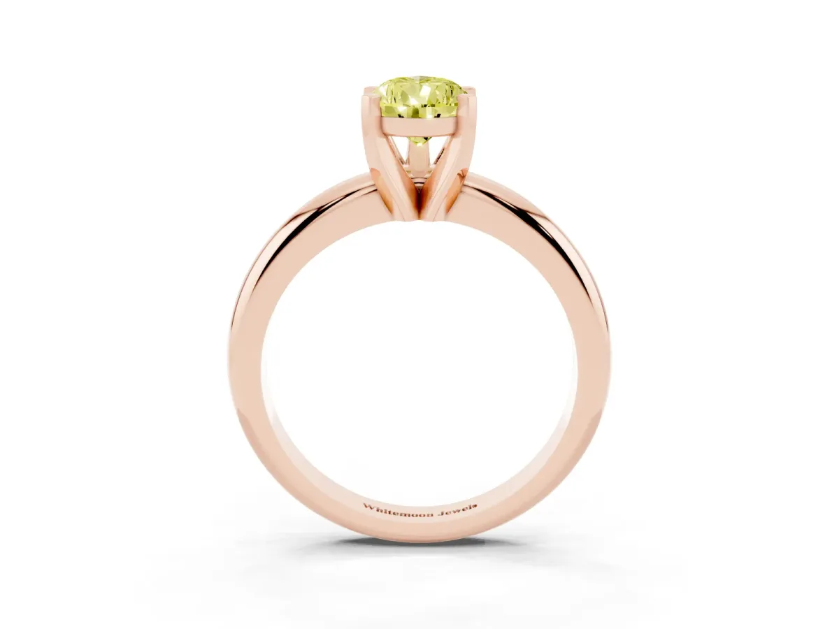 Fancy Yellow Pear Cut Diamond Solitaire Engagement Ring with Round Band and Four-Prong Setting Rose gold