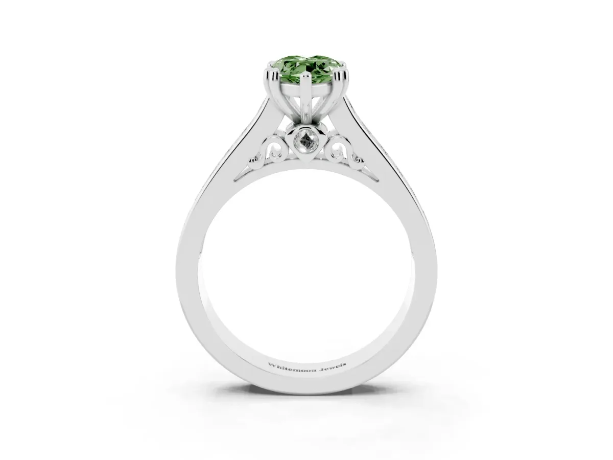 Fancy Green Marquise Cut Cut Channel Set Solitaire Engagement Ring with Prong Setting Silver