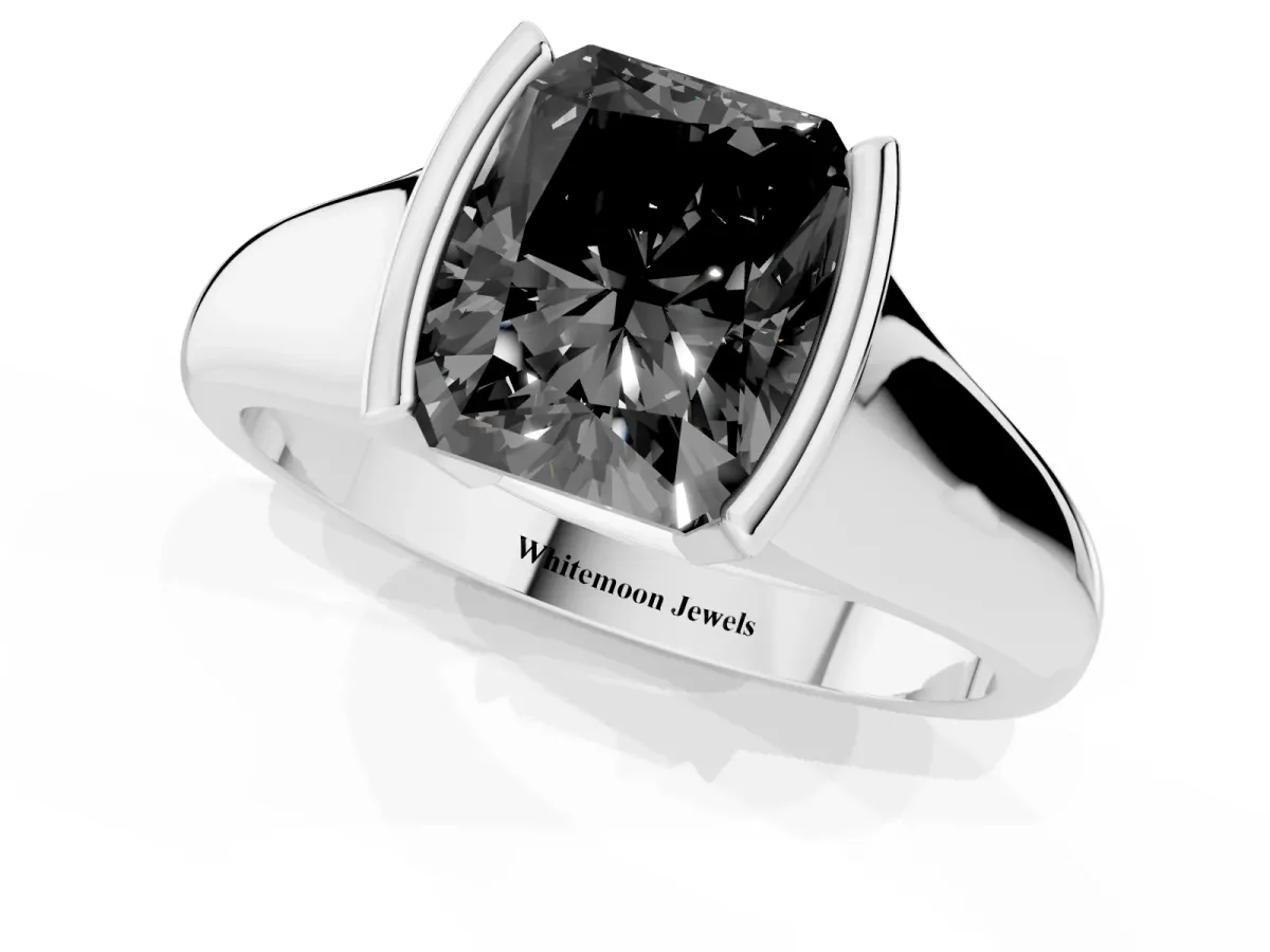 Fancy Black Radiant Cut Solitaire Tension Set Diamond Ring with Split Shank Band Platinum