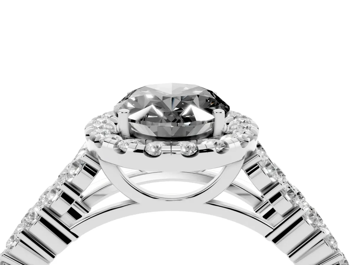 Fancy Black Oval Cut Diamond Halo Engagement Ring with Triple Row Round Pavé Band and Prong Setting Silver