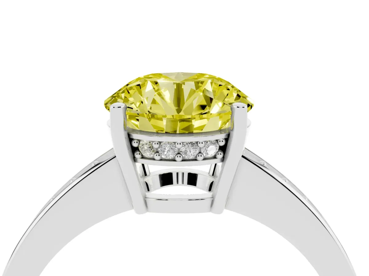 Fancy Yellow Round Cut Solitaire Pavé Band Prong Setting Ring Silver