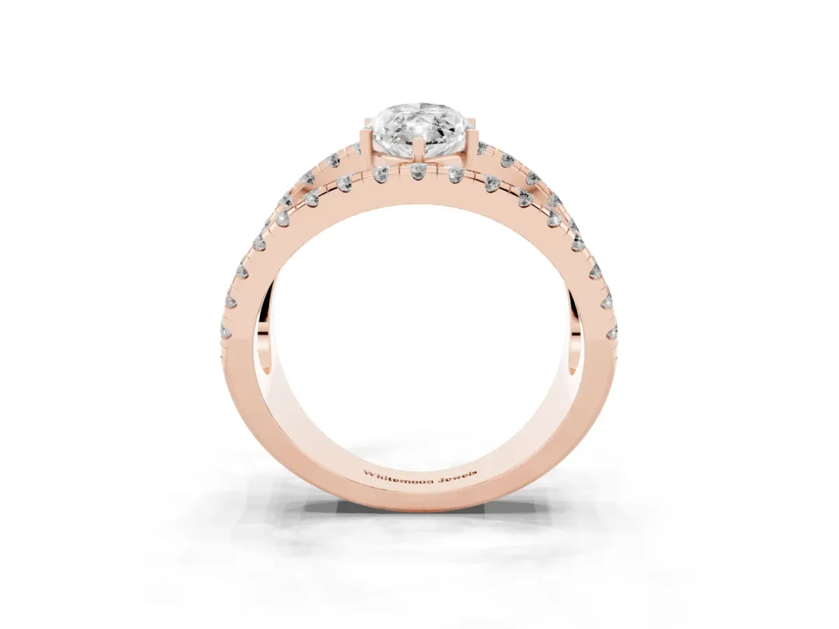 Marquise Cut Solitaire Split Shank Pave Diamond Ring Rose gold