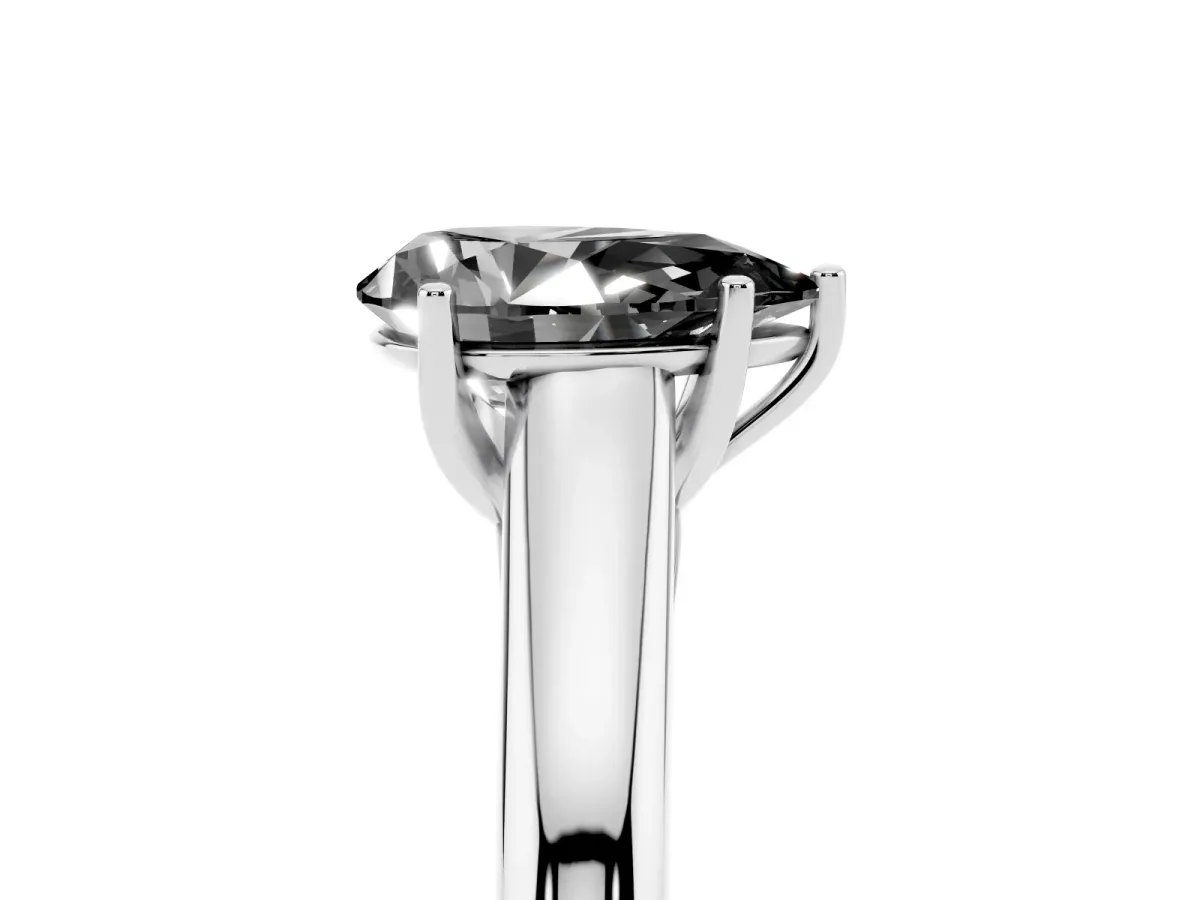 Fancy Black Pear Cut Solitaire Engagement Ring with Tapered Band and Four-Prong Setting Silver