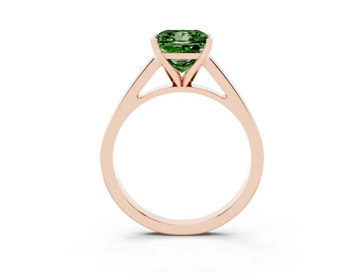Fancy Green Princess Cut Solitaire Engagement Ring with Four-Prong Setting and Tapered Band Rose gold