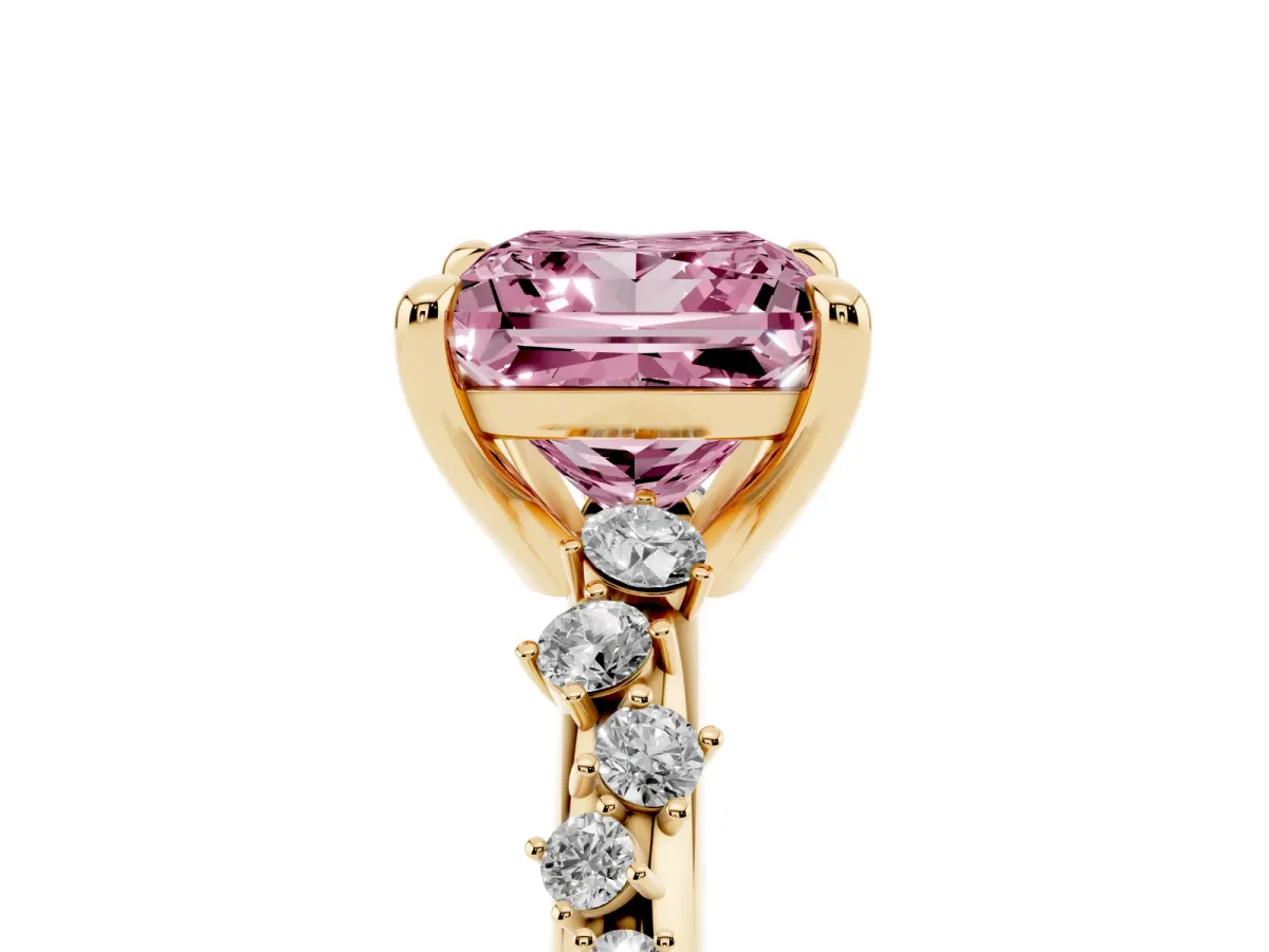 Fancy Pink Princess Cut Cut Diamond Vine Band with Four-Prong Setting Yellow gold