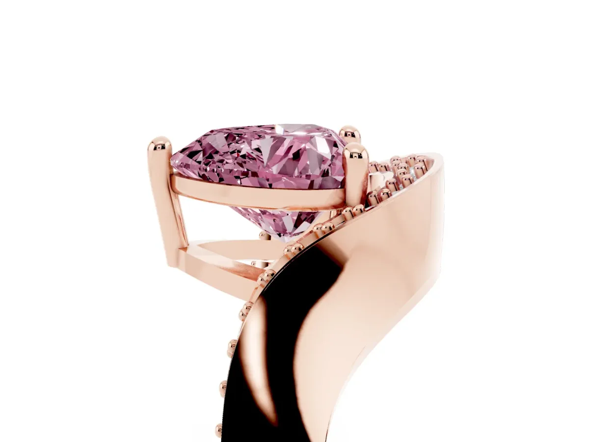 Fancy Pink Heart Cut Solitaire Diamond Engagement Ring with Pave Band and Four-Prong Setting Rose gold