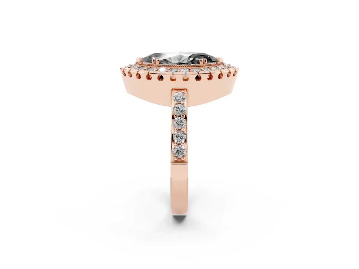 Fancy Black Marquise Cut Diamond Halo Ring with Pavé Band and Prong Setting Rose gold