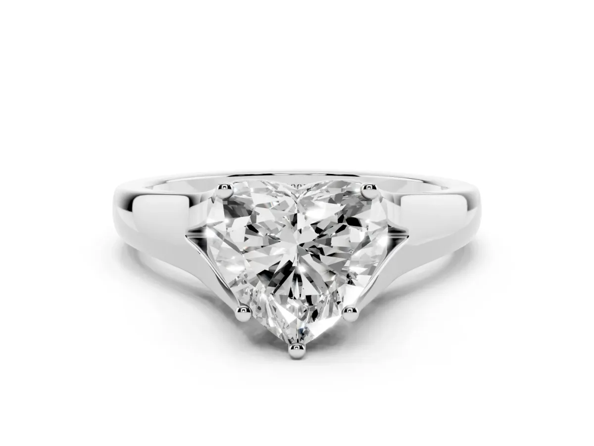 Heart Cut Solitaire Diamond Ring with Cathedral Band and Four-Prong Setting Silver